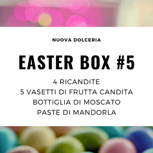 Easter Box MAXI: Paste di Mandorla, 4 Ricandite, 5 Vasetti di Frutta Candita Artigianale e Bottiglia di Moscato